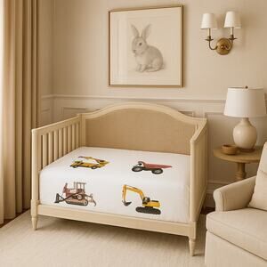 Organic Cotton Crib Sheet Set Construction Trucks Print New Baby Bedding Soft Fi
